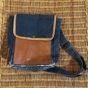 Vintage Leather and Denim Crossbody Bag